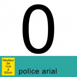 Chiffre adhésif numéro 0 hauteur à définir de 1 à 60 cm
