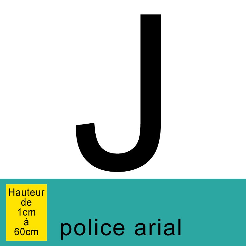 Lettre adhésive J, autocollante, hauteur à définir de 1 à 60 cm