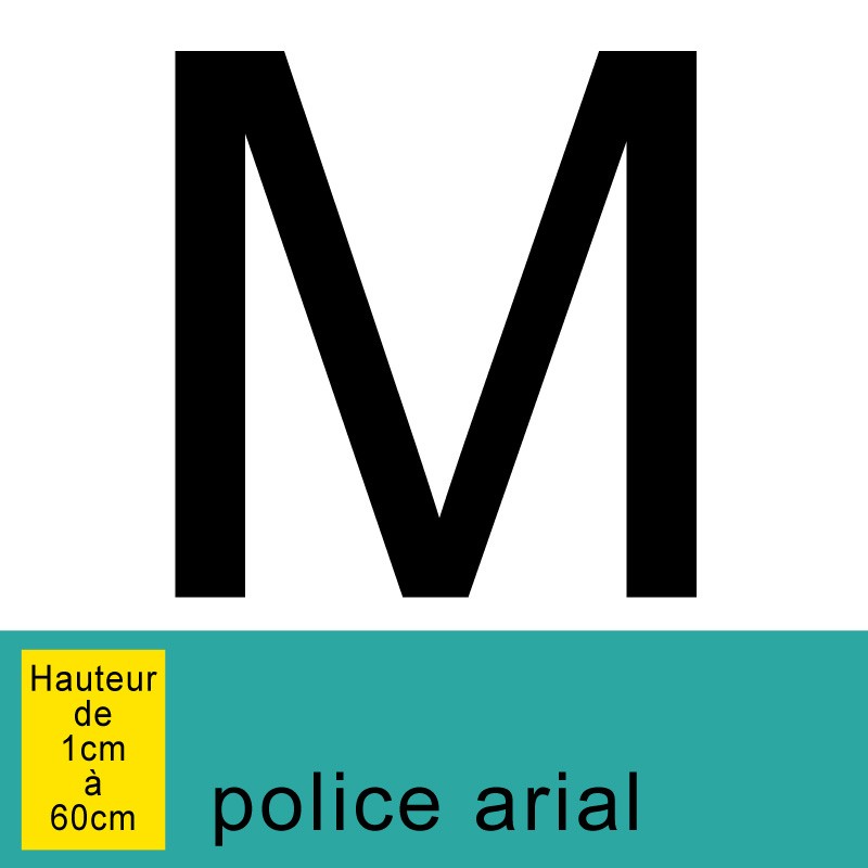 Lettre adhésive M, autocollante, hauteur de 1 à 60cm